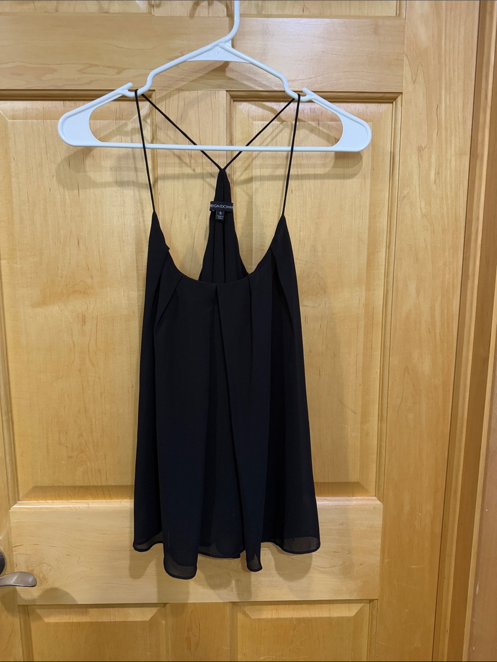 Foreign Exchange Black Spaghetti-Strap mesh top size S